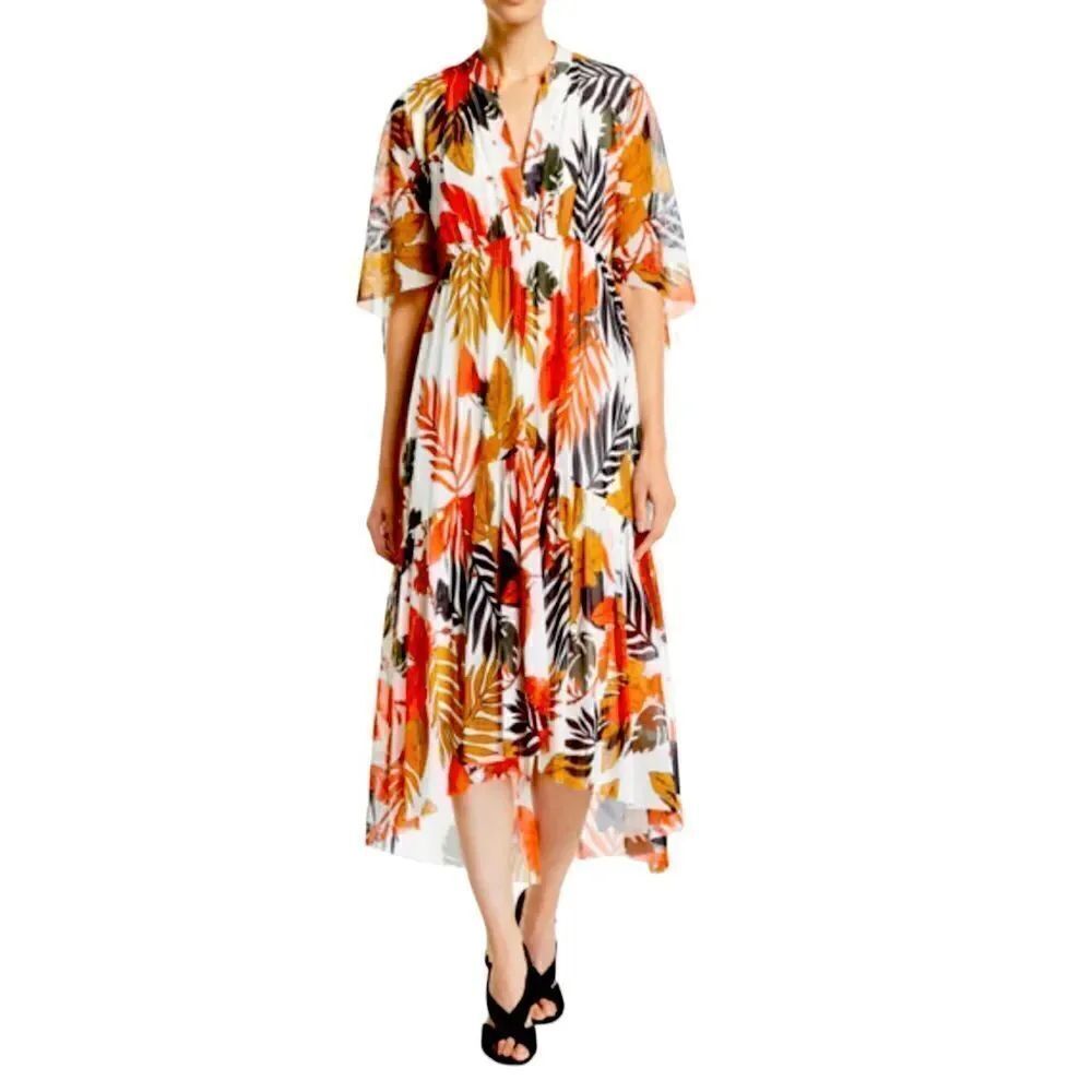 Fuzzi V Neck Leaf Print Dress Size Large